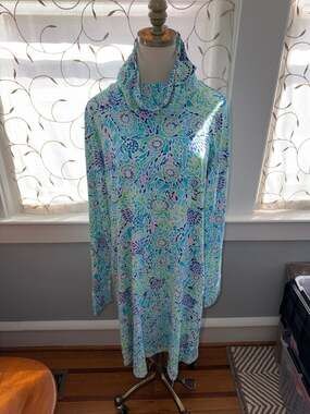 Lilly Pulitzer UPF 50+ ChillyLilly Lilshield Dress Turtle Villa Print Size L